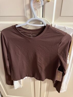Women's Long Sleeve Crop Top - Chocolate Brown